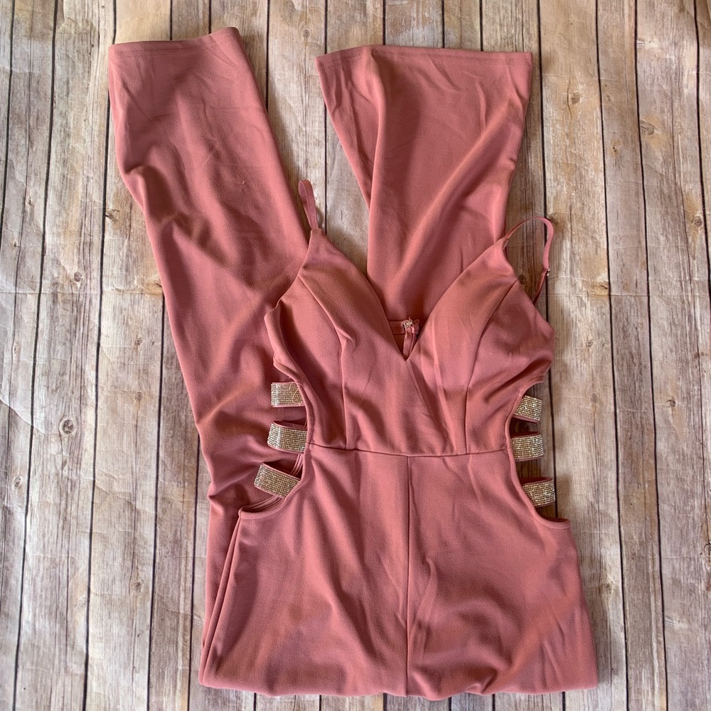 Mauve Romper with Rhinestone Cutouts - Picture 2 of 5